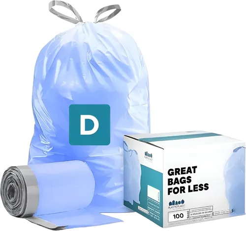 Plasticplace Bolsas de basura de ajuste personalizado, compatibles con simplehuman Code D (100 unidades) con cordón azul tintado de 5.3 galones / 20
