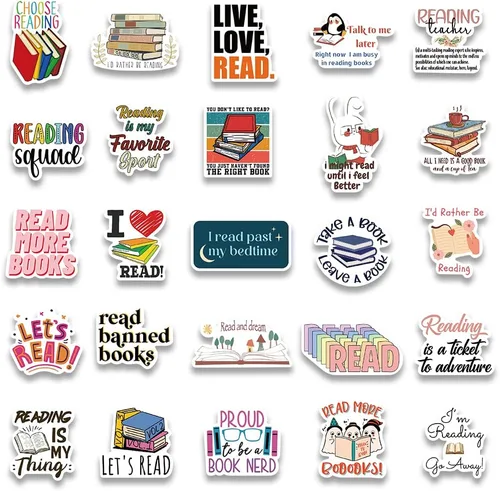 Miniatura 6 de Lindas calcomanías estéticas de libro de lectura para adultos, 50 calcomanías para amantes de la lectura para profesores, libros de amor, Funimost
