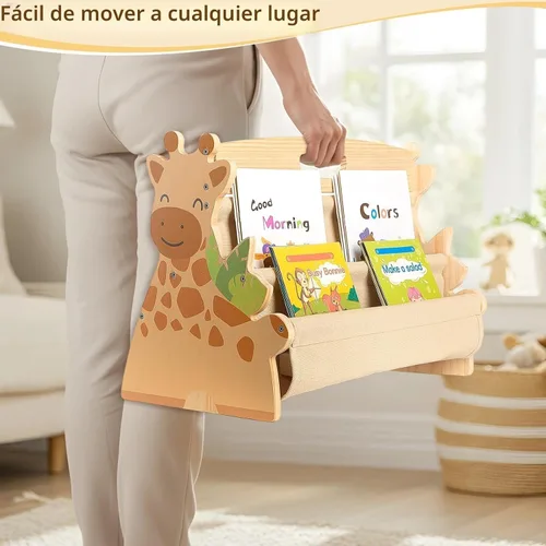 Miniatura 6 de Estantería infantil SheSeek de doble cara con 4 niveles de fundas profundas, estante de libros de madera para niños Montessori para habitación