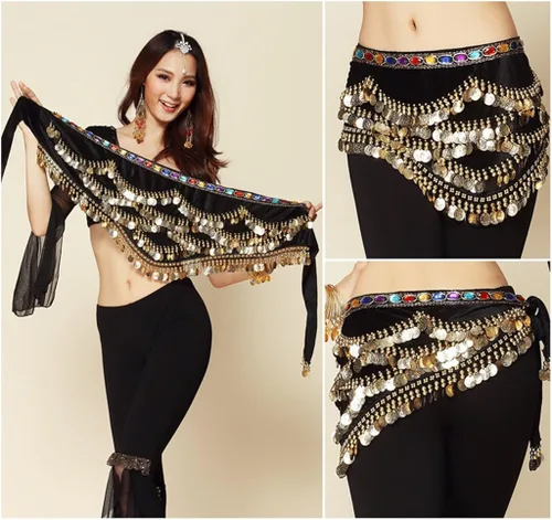 Miniatura 3 de Wuchieal Women's Triangular Belly Dancing Hip Scarf Wrap Skirt with Gold Coins