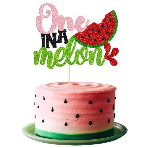 Gyufise 1 decoración de pastel de sandía con purpurina uno en un melón, decoración de pastel de sandía para primer cumpleaños, decoración de pastel
