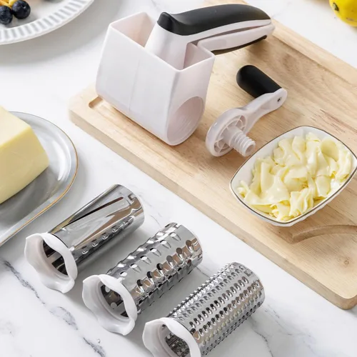 Miniatura 4 de Rallador de queso giratorio clásico con asa, rallador de queso de mano 3 en 1 con 3 ralladores de acero inoxidable, rallador multifuncional