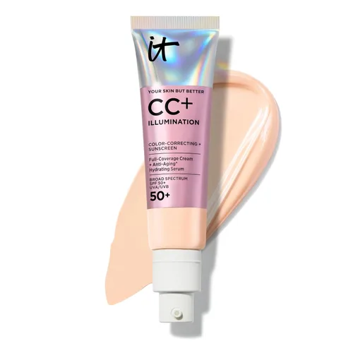 IT Cosmetics CC+ Cream Illumination (Fair) - Base radiante de cobertura completa con SPF 50+, corrector de color y suero hidratante