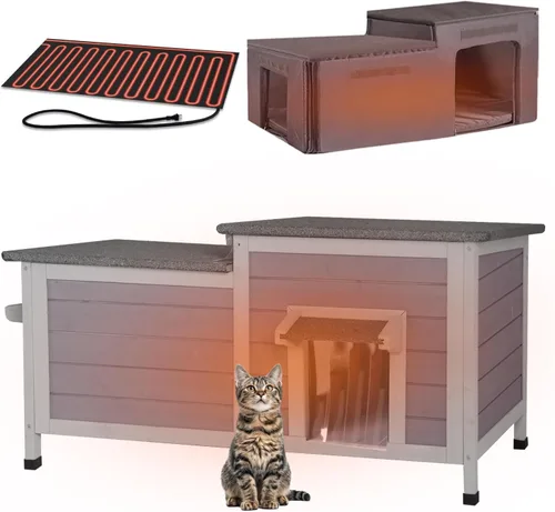 Miniatura 8 de Casa climatizada para gatos al aire libre, resistente a la intemperie, refugio grande para gatos con forro 100% aislado para múltiples gatos, casas