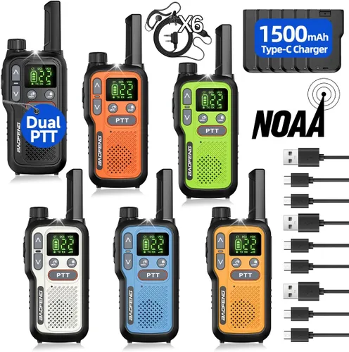 Walkie Talkies de largo alcance para adultos, paquete de 6 Walkie Talkies FRS recargables, radio bidireccional de emergencia portátil manos libres