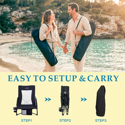 Miniatura 6 de Sillas de playa plegables bajas para adultos, silla de camping portátil ligera con soporte para tazas, silla de campamento plegable para conciertos
