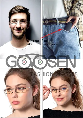 Miniatura 3 de GOOSEN Reading Glasses Men Women, Pocket Wallet Purse Compact Hard Cases Folding Readers, Blue light Glasses Spring Hinge Opt 02: negro azul rojo