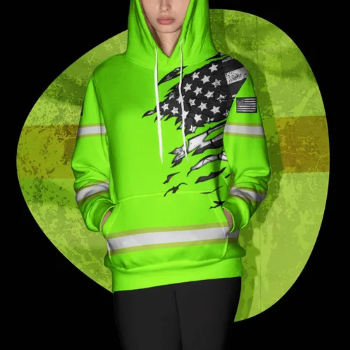 Miniatura 5 de Sudadera con capucha de alta visibilidad con la bandera de Estados Unidos para hombre, sudadera con capucha reflectante de seguridad para Sudadera