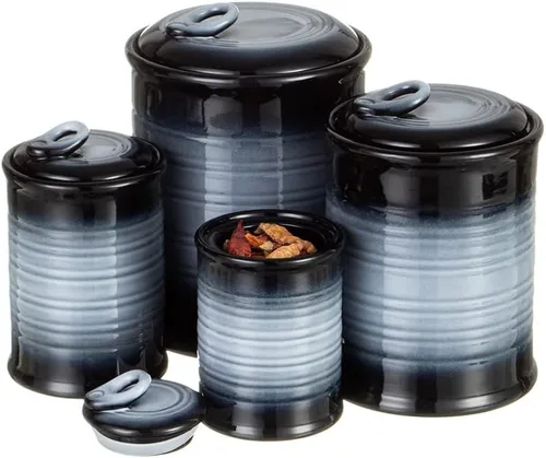 Miniatura 14 de Juegos de tarros de almacenamiento de alimentos de cerámica Nihow: recipiente con tapa de cerámica hermética para Marrón