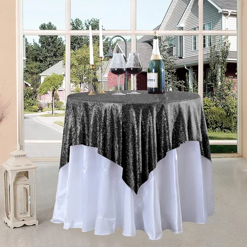 Miniatura 18 de Manteles redondos de lentejuelas negros para fiestas, de 121,9 cm, mantel redondo de purpurina ajustado, pequeño, lindo y dulce, para boda