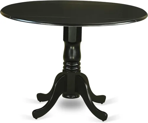 East West Furniture DLT-BLK-T mesa de comedor redonda - con tapa redonda y 2 hojas desplegables y pata de pedestal, 42x29.5 pulgadas, acabado negro