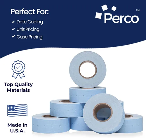 Miniatura 4 de Etiquetas azules Perco de 1 línea - 8 rollos, 1 funda, 8,000 etiquetas en blanco para pistolas de precio y fecha de 1 línea Perco - Fabricadas