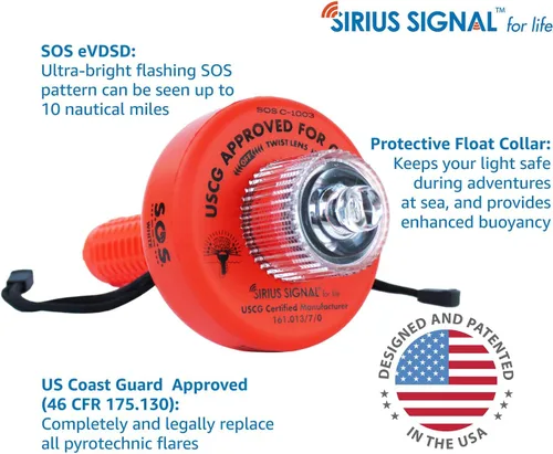 Miniatura 2 de Sirius Signal C-1003 SOS - Señal de socorro LED, reemplazo electrónico de llamarada, aprobado por USCG, incluye bandera diurna y silbato Señal SOS