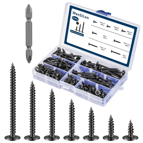 Miniatura 18 de WensiLon - Tornillos para madera de cabeza segmentada Phillips #8, de acero inoxidable 410, metal autorroscante rápido, juego surtido Plateado