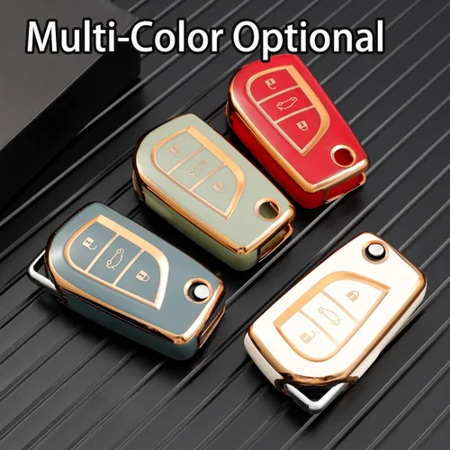 Miniatura 7 de Compatible con funda para llavero Toyota con patrón dorado, TPU suave, protección de 360 grados, para llave inteligente Fortuner Tundra Camry RAV4