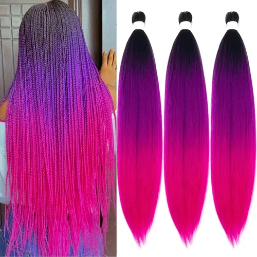 Miniatura 36 de Cabello para Trenzar Naranja Jengibre Pre-Estirado Kanekalo Cabello para Trenzar Pre-estirado 26 pulgadas Extensiones de Cabello Sintético
