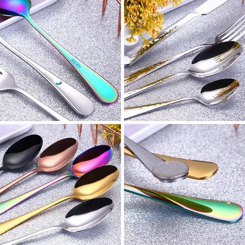 Miniatura 8 de 4pcs Set Cutlery Dinnerware 304 Stainless Steel Flatware Set Tableware Dinner Spoon Fork Knife Flatware Serving Sets (Black)