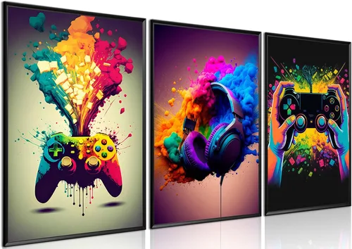 Miniatura 17 de Juego de Arte de Pared para Decoración de Sala de Juegos de 3 Piezas - Decoración de Pared de Control de Videojuegos para Gamers, Póster de Lienzo