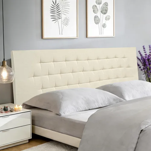 Cabecera tapizada tamaño King, 75 x 23 pulgadas, fácil de montar en la pared, diseño moderno de lino con botones de diamante, color beige