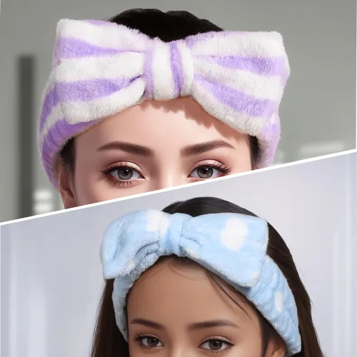 Miniatura 5 de Teenitor 5 diademas de maquillaje con lazo extraíble, diadema de spa para lavar la cara para adolescentes y mujeres, cesta de regalo