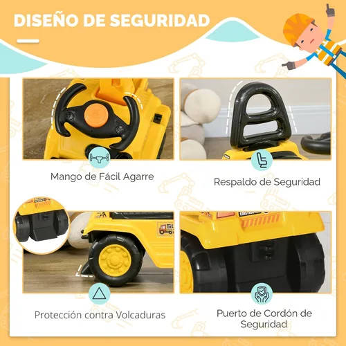 Miniatura 5 de HOMCOM Excavadora para montar, Bulldozer para niños Carro de arrastre con bocina, Almacenamiento bajo el asiento, Juguete carro de construcción