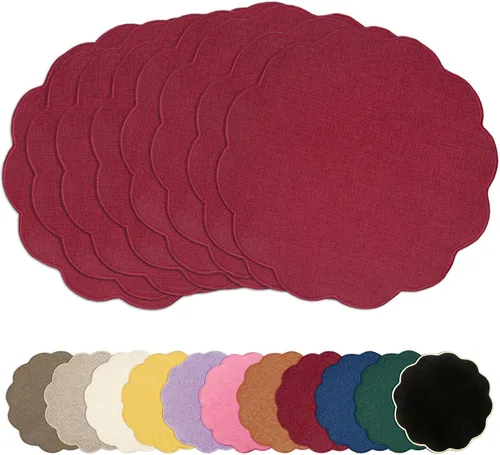 Miniatura 35 de AHHFSMEI Juego de 4 manteles individuales redondos de lino sintético, alfombrillas de mesa impermeables, resistentes al calor, antideslizantes y a