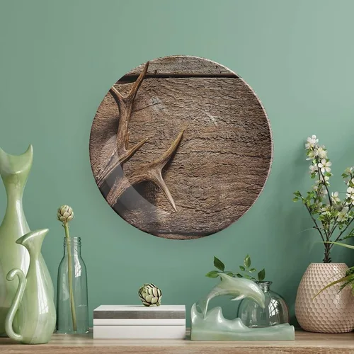 Miniatura 5 de XISUNYA Plato decorativo de 6 pulgadas, plato de cena con cuernos de ciervo en mesa de madera, impresión rústica de temporada de caza, cerámica