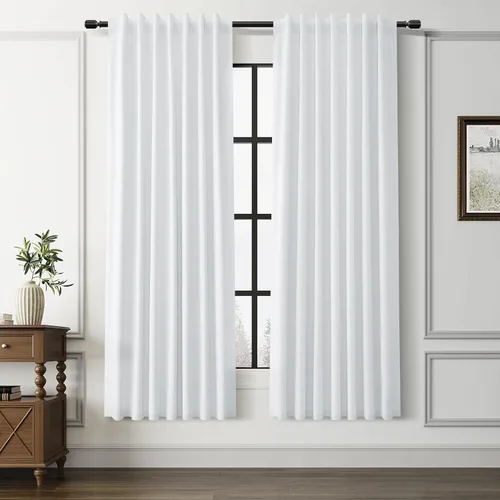 Miniatura 45 de Guken Cortinas opacas de lino, 2 paneles rústicos, elegantes, 100% opacas, con aislamiento térmico, banda de ganchos y trabilla trasera, 52 x 84