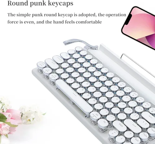 Miniatura 2 de Teclado mecánico de 83 teclas Punto Retro Máquina de escribir Teclado Bluetooth inalámbrico, mecánico de juegos, Interruptor azul anti-fantasma