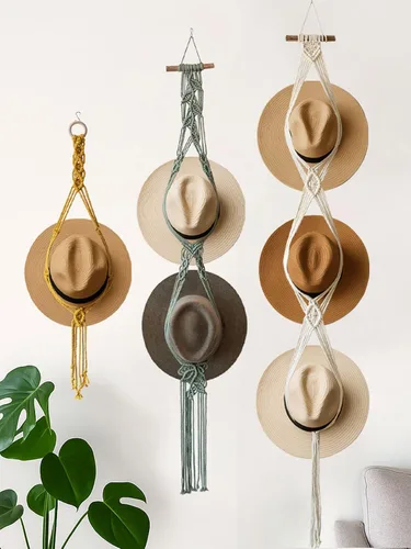 Miniatura 10 de Percheros para Sombreros Colgadores de Sombreros para Pared, Organizador de Sombreros Bohemio para Colgar en la Pared Exhibición de Sombreros