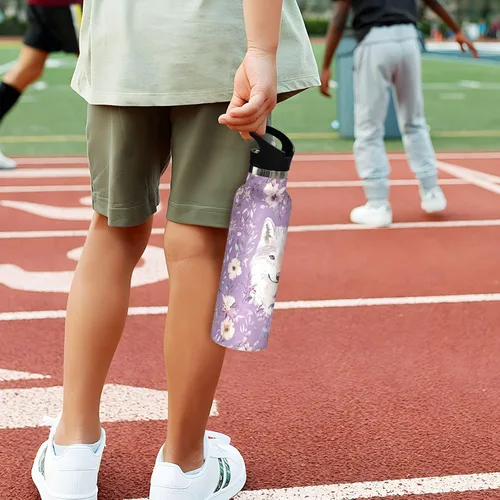Miniatura 5 de Insulated Water Bottle with Straw Double Wall Vacuum Insulated Lightweight for Sports, Travel, and School, Sweet Wolf Purple 17