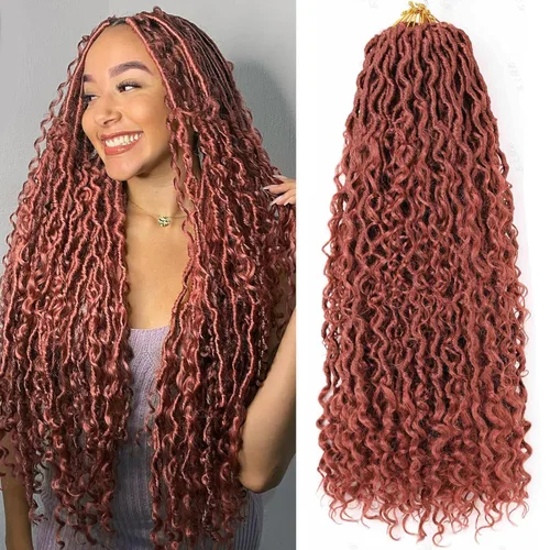 Miniatura 12 de Extensiones de cabello sintético de ganchillo de 24 pulgadas con extremos rizados, extensiones de cabello sintético con extremos rizados, trenzas