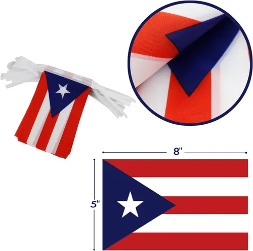 Miniatura 4 de Banderín de bandera de Puerto Rico – 38 banderas, 42 pies pequeñas mini banderas puertorriqueñas para decoración de campo, escuela, fiesta, eventos