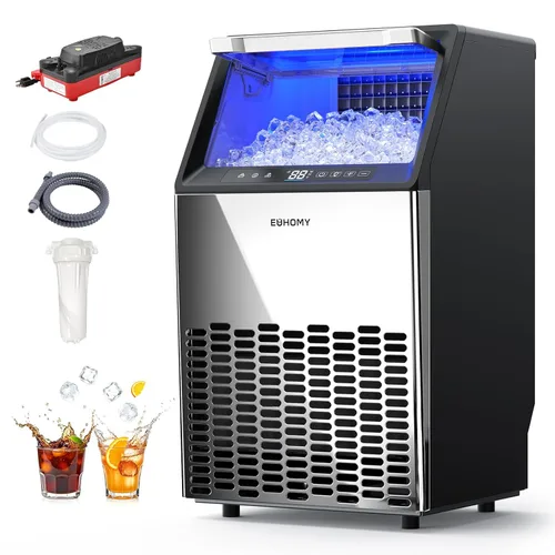 Miniatura 10 de EUHOMY Máquina comercial para hacer hielo, máquina de hielo de acero inoxidable de 120 libras/24 horas debajo del mostrador con contenedor