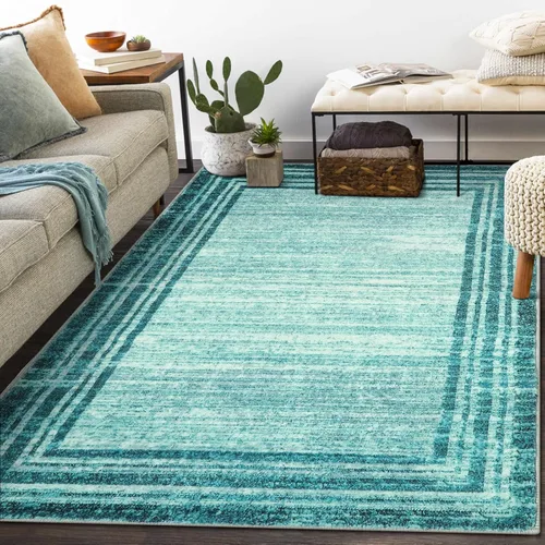 Miniatura 36 de Alfombra de pasillo moderna abstracta Lahome, alfombra lavable turquesa de 2 x 6 pulgadas para entrada, alfombra antideslizante de bajo pelo