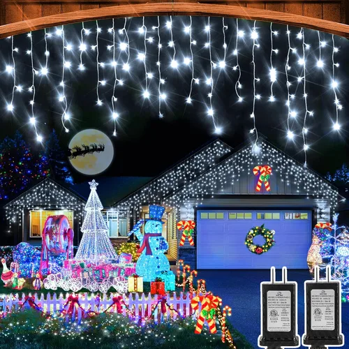 Miniatura 18 de Luces de Navidad para exteriores, 49 pies, 480 luces LED para exteriores, 90 tiras de luces de carámbano con 8 modos, temporizador impermeable