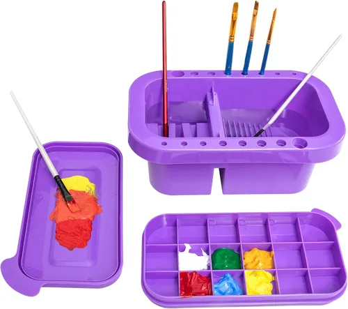 MyLifeUNIT Limpiador de pinceles, soporte para pinceles y organizadores con paleta para acrílico, acuarela y pinturas a base de agua (morado)