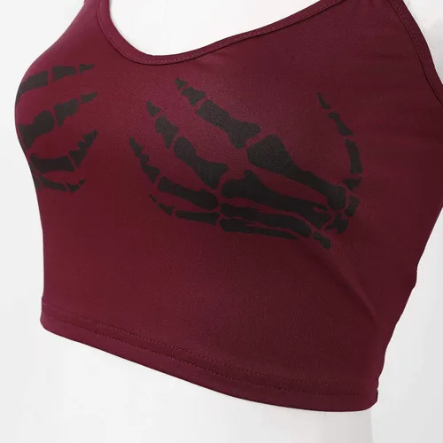 Miniatura 6 de Camiseta corta sin mangas con estampado de calavera E-Girl Y2K para mujer, camiseta sin mangas con estampado a mano