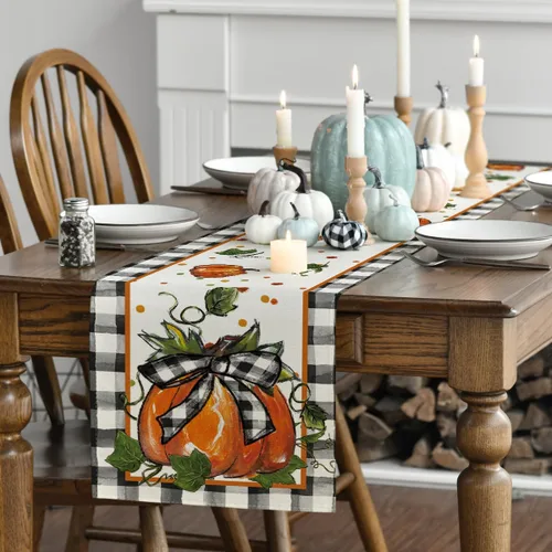 Miniatura 3 de Artoid Mode Camino de mesa de otoño con lazo de calabaza, decoración de mesa de comedor de cocina de otoño para decoración de fiesta del hogar, 13 x