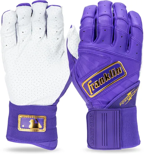 Miniatura 23 de Franklin Sports MLB - Guantes de bateo Infinite Powerstrap para béisbol + sóftbol de puño largo, para adultos y jóvenes Blanco/Dorado