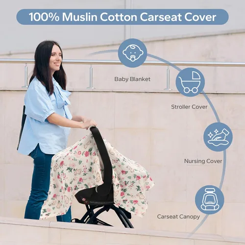 Miniatura 4 de SERAPHY Fundas de asiento de automóvil 100% muselina de algodón para bebés, funda universal para asiento de automóvil de bebé, fundas de dosel