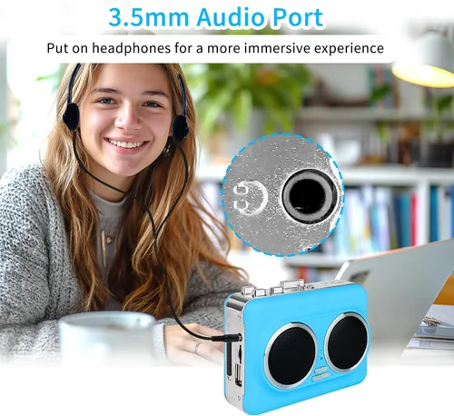 Miniatura 6 de Convertidor de casete portátil a USB, altavoz dual estéreo puro y reproductor de casete inverso automático, reproductor de cinta de casete