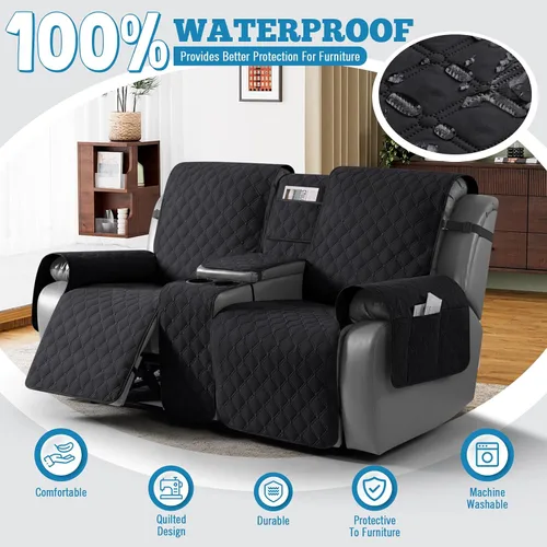 Miniatura 2 de TAOCOCO Funda para Sillón de Dos Plazas Reclinable 100% Impermeable con Consola Central, Funda de Sofá Reclinable Reversible para 2 Asientos