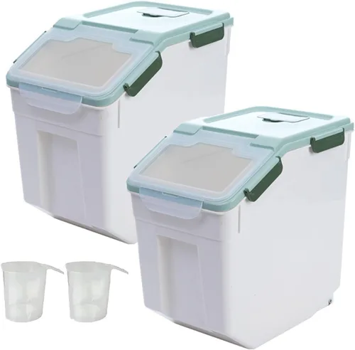 Miniatura 16 de AnRui Contenedor hermético de almacenamiento de harina de 25 libras, cubo de almacenamiento de granos de plástico, dispensador de cereales de arroz