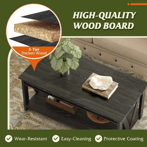 Miniatura 7 de WLIVE Mesa de Centro, Mesa de Centro Estilo Granja de 43" con Estante de Almacenamiento y Soporte Resistente en Forma de V, Mesa Central de Madera