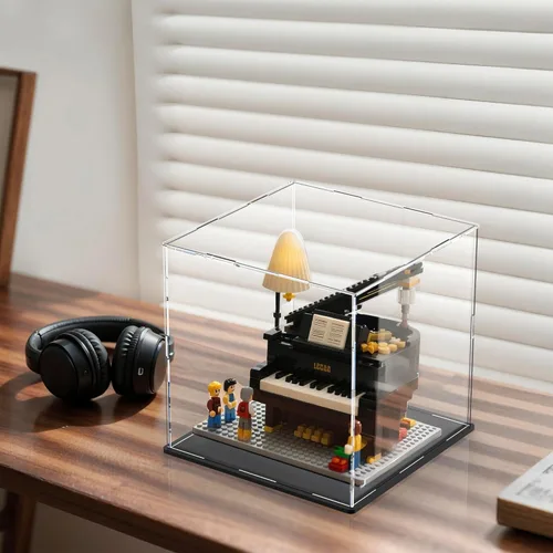 Miniatura 2 de Estuche acrílico de 8 pulgadas para exhibición, caja de acrílico transparente para coleccionables, funda de vidrio alternativo con soporte negro