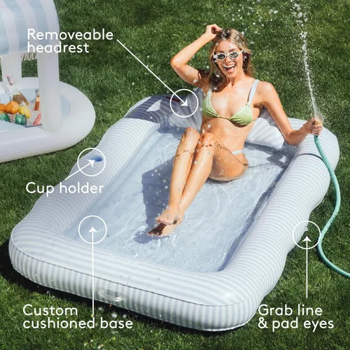 Miniatura 4 de FUNBOY Tanning Pool Lounger Float, XL 72'' x 48'' Pool Float with Custom Pillow and Large Cup Holder, Perfect for Pool or Backyard. Azul