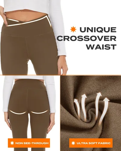 Miniatura 162 de TNNZEET Leggings acampanados negros para mujer, pantalones de yoga cruzados con bolsillos, corte de bota, leggings acampanados