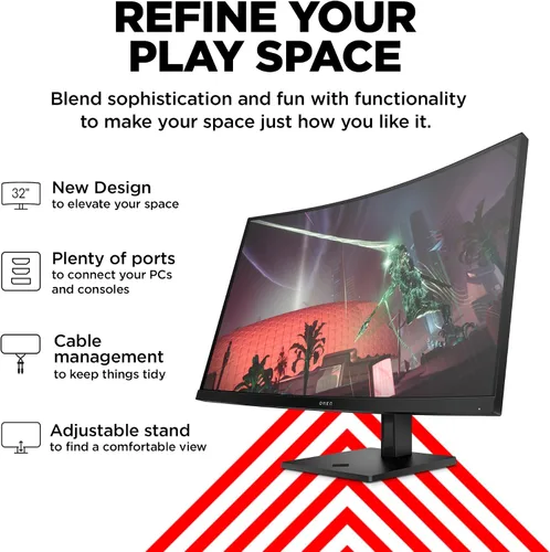 Miniatura 6 de HP OMEN 32c QHD 165Hz Monitor curvo para juegos, pantalla QHD (2560 x 1440), panel VA, 99% sRGB, 90% DCI-P3, 16:9, tecnología AMD FreeSync Premium
