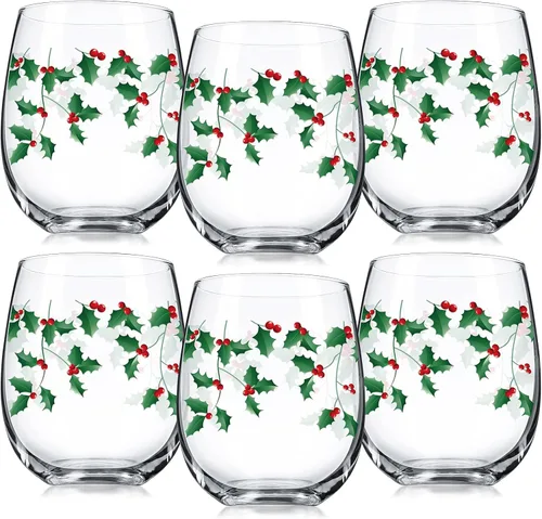 Miniatura 8 de Umigy Juego de 6 copas de vino sin tallo de invierno, 12 onzas, vasos de vino de invierno, divertidos vasos de copa para reuniones festivas